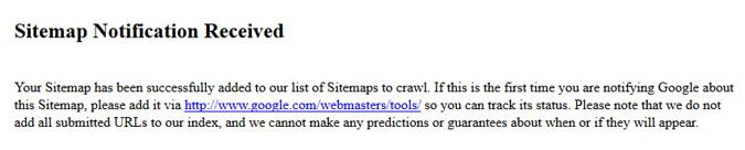 Message after submitting sitemap to Google