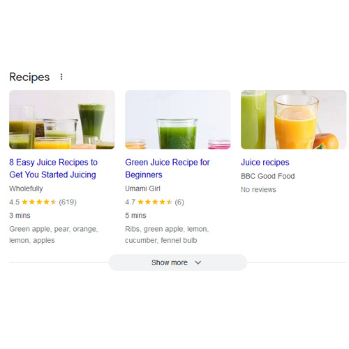 recipes carousel google