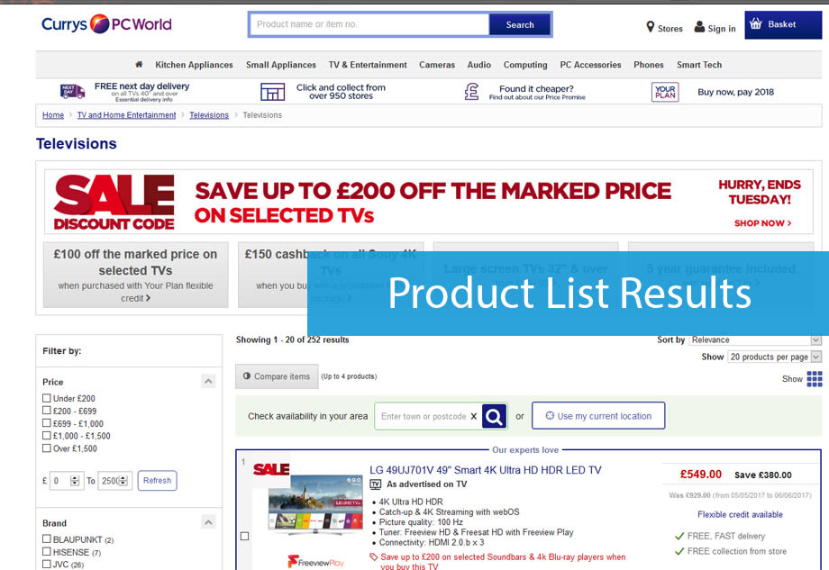 Product list serps