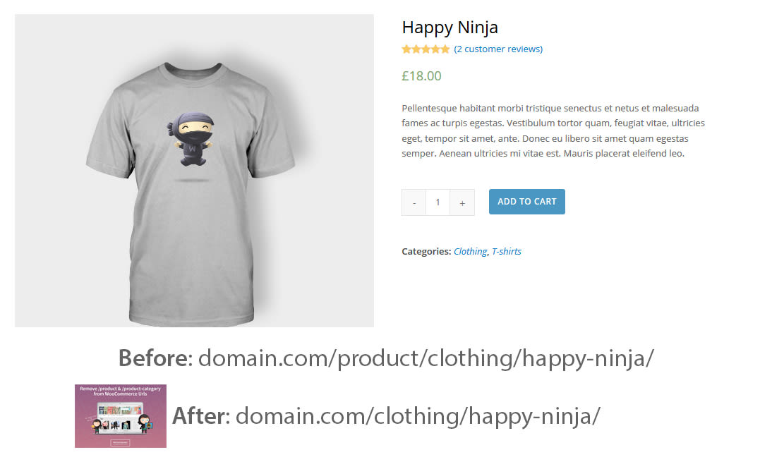 Before and after woocommerce urls after enabling perfect seo url plugin