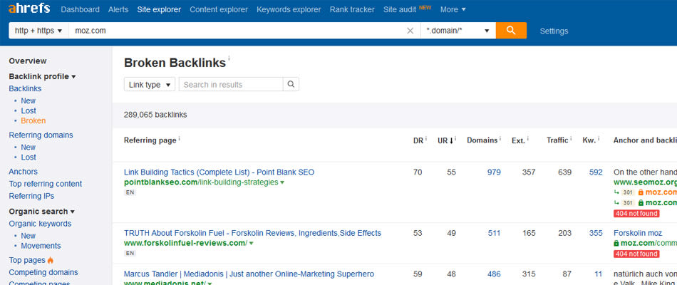 Ahrefs broken links tool