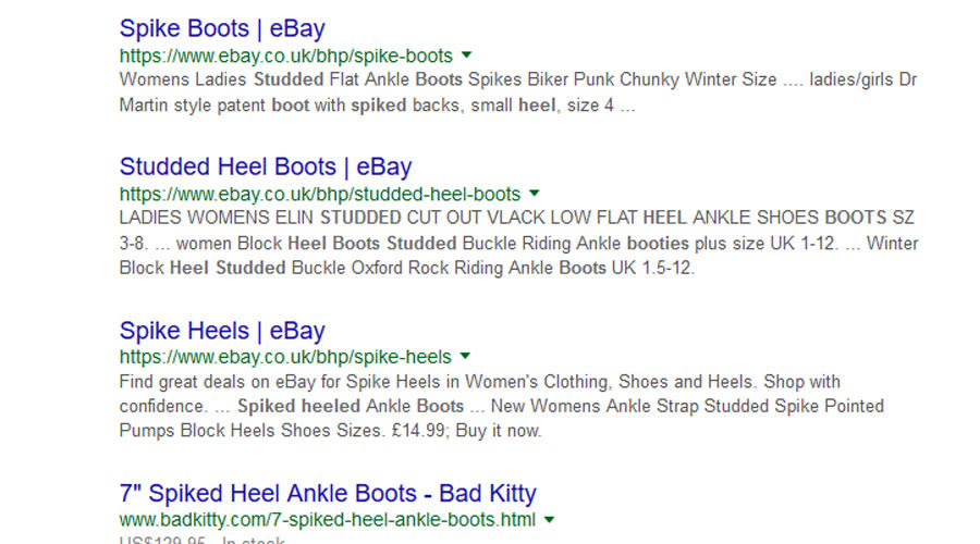 Top 3 in Google for Spiked heel boots