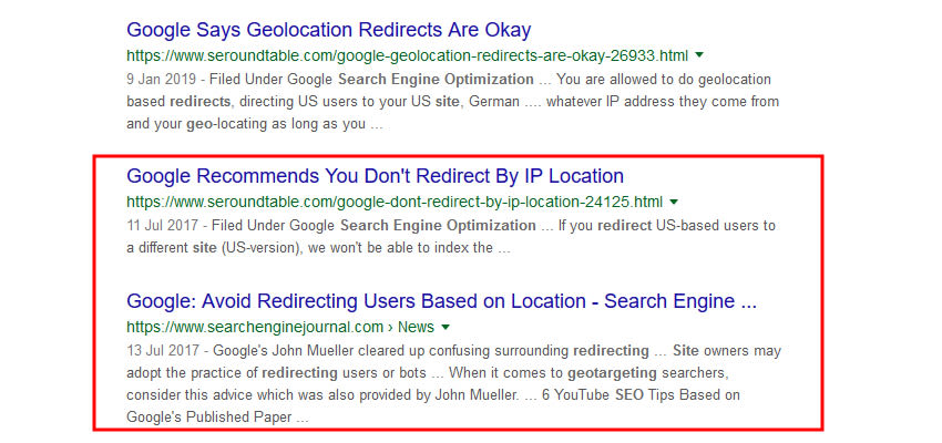 GEO ip redirection serps