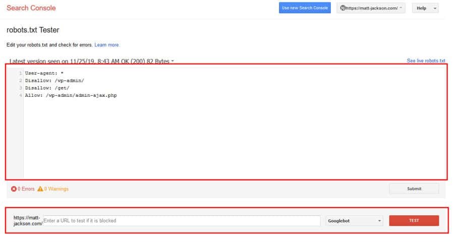 robots.txt testing tool Google Search Console