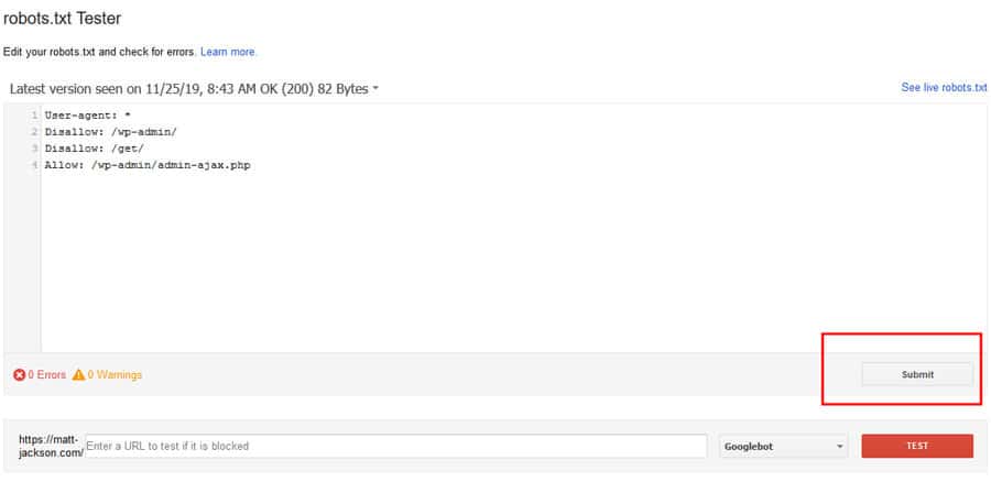 submit button new robots.txt