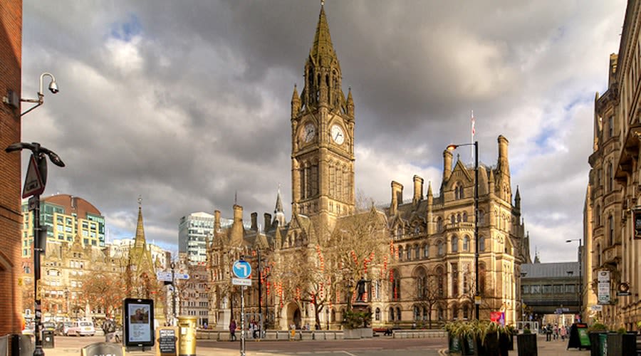 Manchester cathedral in moody lighting