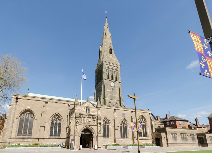 Leicester cathedral on a sunny day from the front